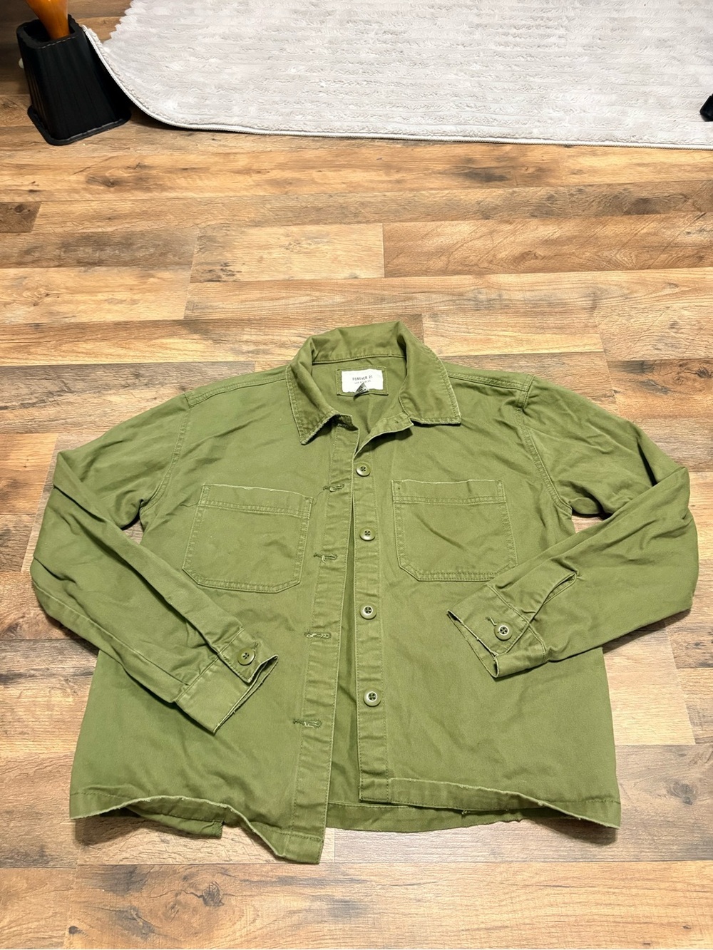 Forever 21 Los Angeles Olive Green Utility Button-Up Shirt Jacket (Shacket)